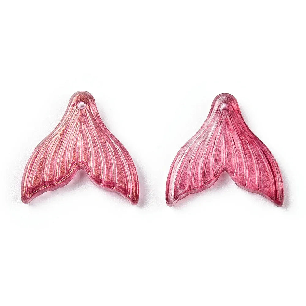 Glaspärlor - Fishtail Röd med Guld Glitter 19mm, 1 Styck Hilmas Pyssel