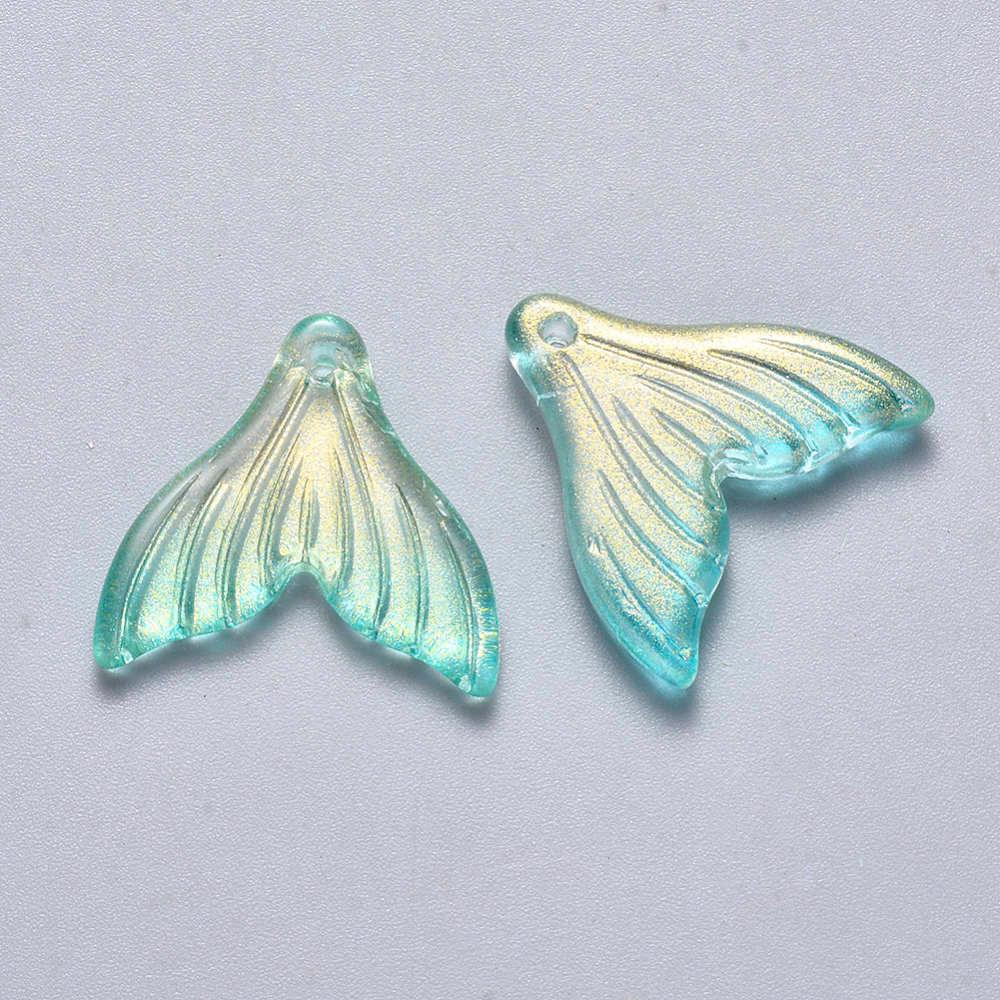 Glaspärlor - Fishtail Turkos med Guld Glitter 19mm, 1 styck Hilmas Pyssel