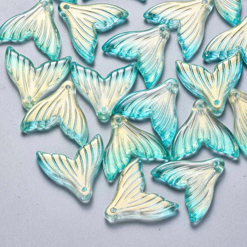 Glaspärlor - Fishtail Turkos med Guld Glitter 19mm, 1 styck Hilmas Pyssel