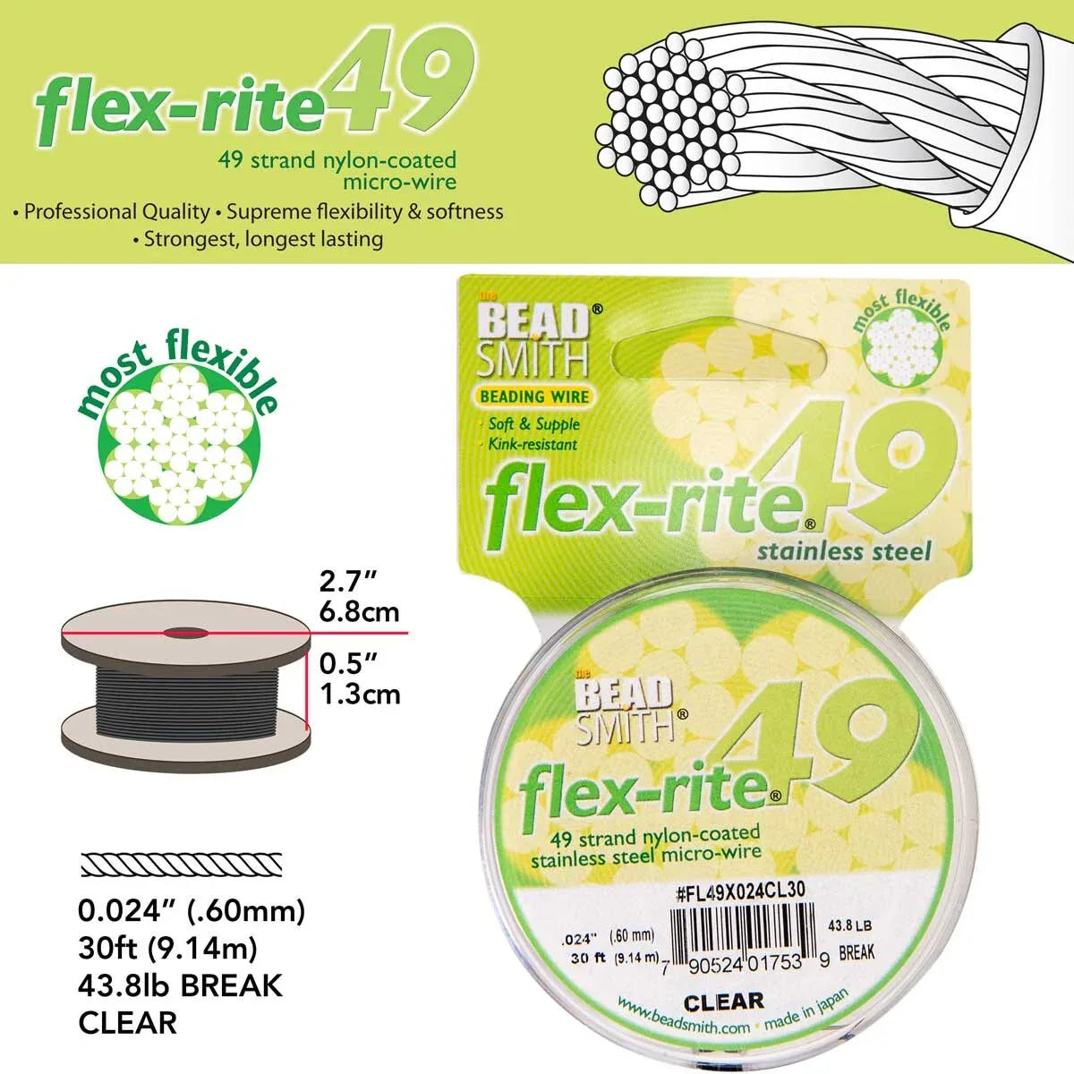 flex-rite - Clear 0,6mm, 49 trådar, 1 rulle Beadsmith