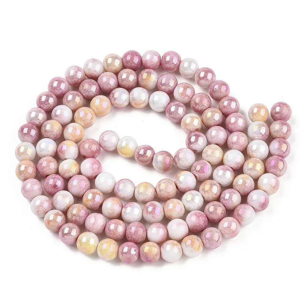 Glaspärlor Rund - Multi Rosa/orange med lyster, 8.5mm 1 sträng Hilmas Pyssel