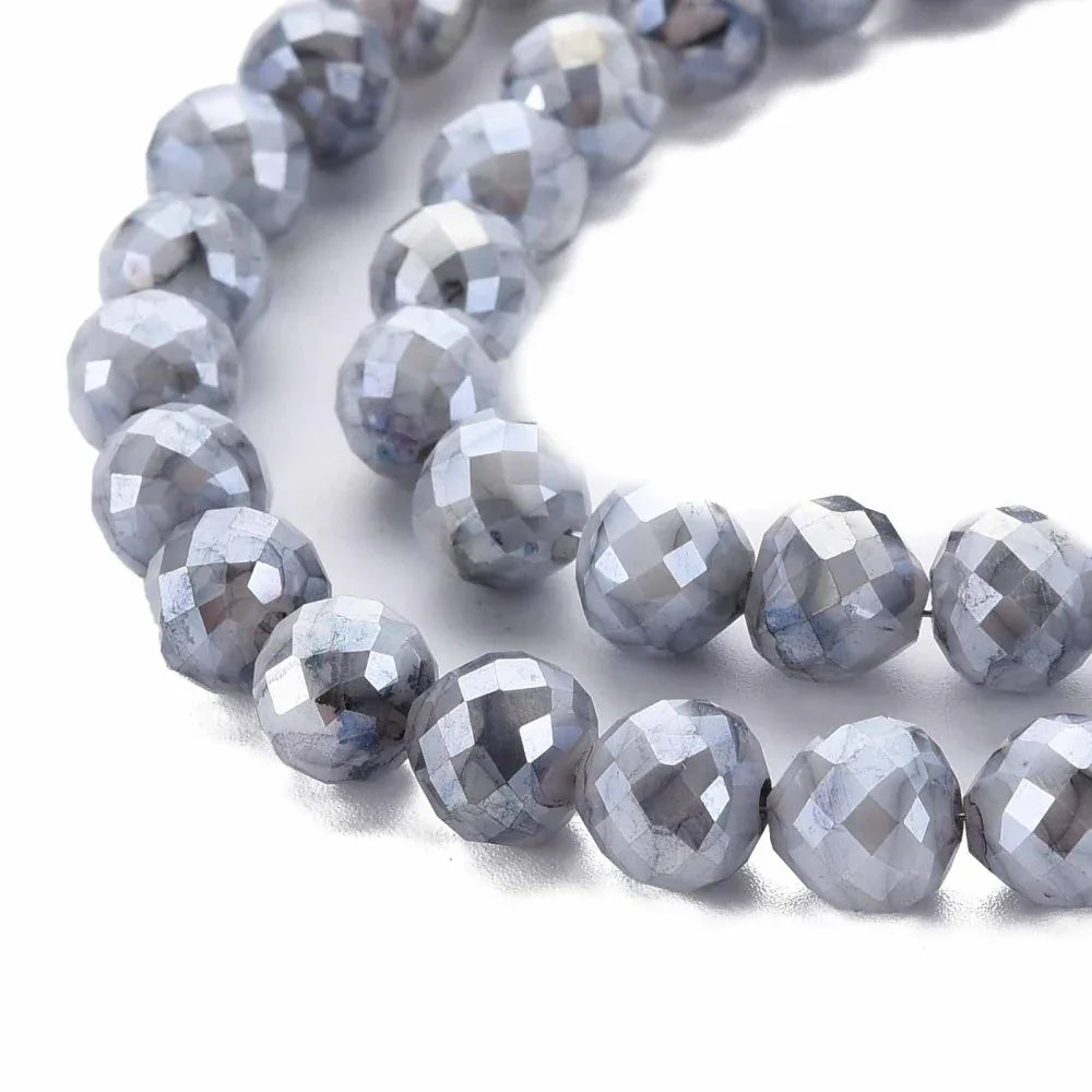 Glaspärlor Facetterad Rund - Mörkgrå med lyster, 8mm Hilmas Pyssel