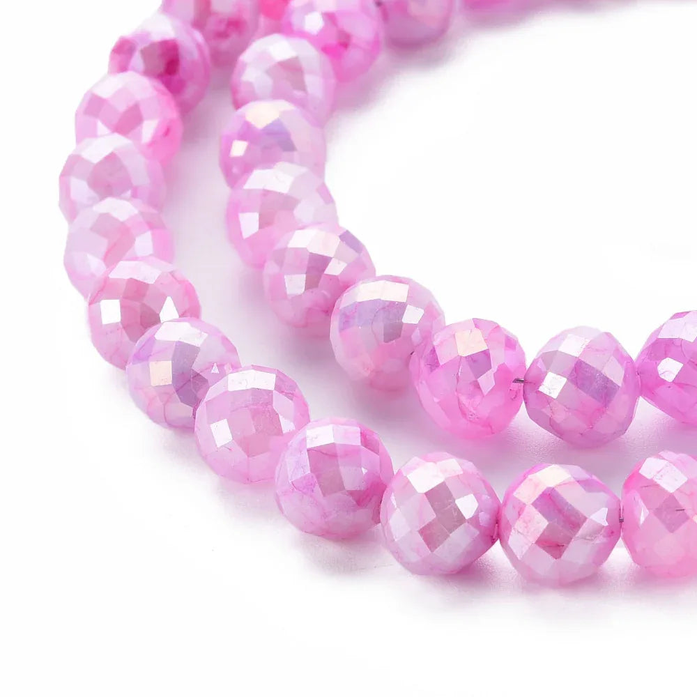 Glaspärlor Facetterad Rund - Rosa med lyster, 8mm 1 sträng Hilmas Pyssel