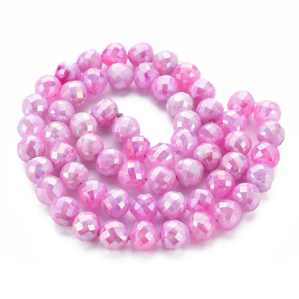 Glaspärlor Facetterad Rund - Rosa med lyster, 8mm 1 sträng Hilmas Pyssel
