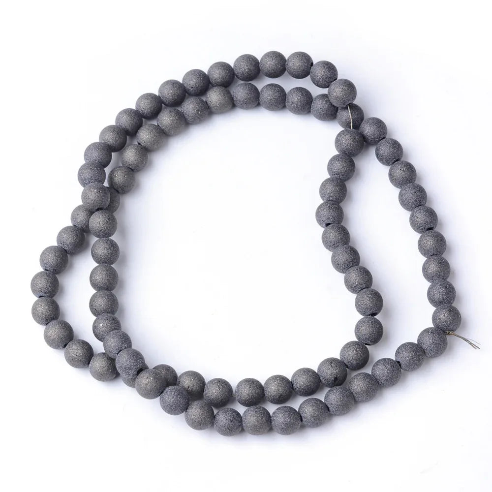 Glaspärlor Rund - Frostad Mörkgrå, 8mm 1 sträng Hilmas Pyssel