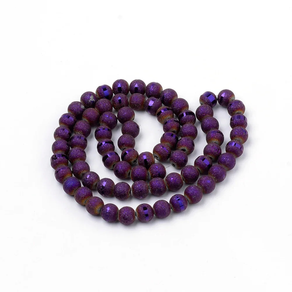 Glaspärlor Rund - Frostad Lila 8mm 1 sträng Hilmas Pyssel