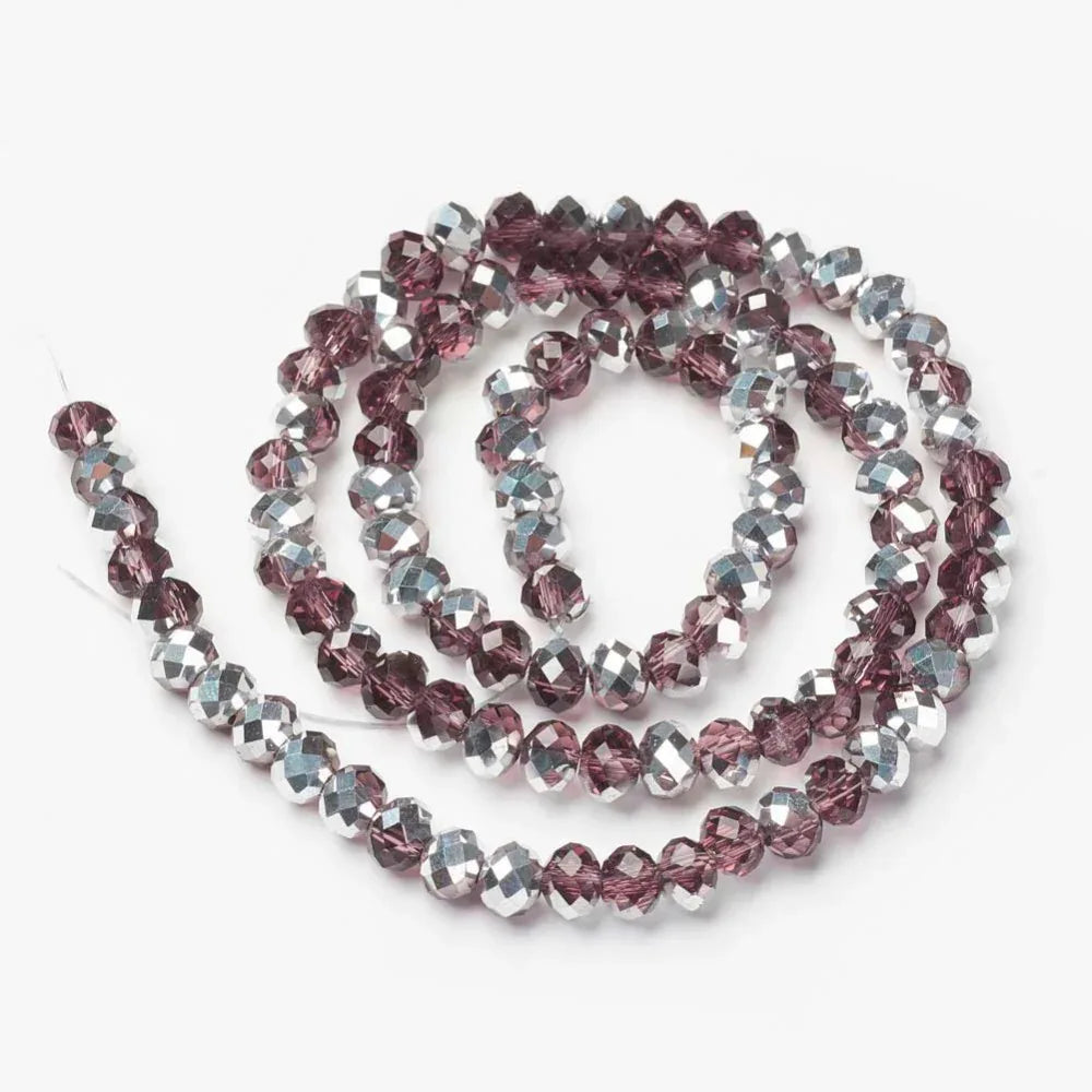 Facetterade Glaspärlor - Lila/Silver, 4x3mm, 1 Sträng Hilmas Pyssel