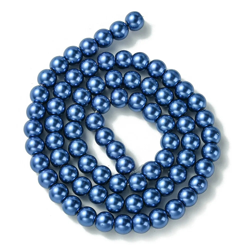 Vaxade glaspärlor - Medium Blue 6mm 1 sträng Hilmas Pyssel