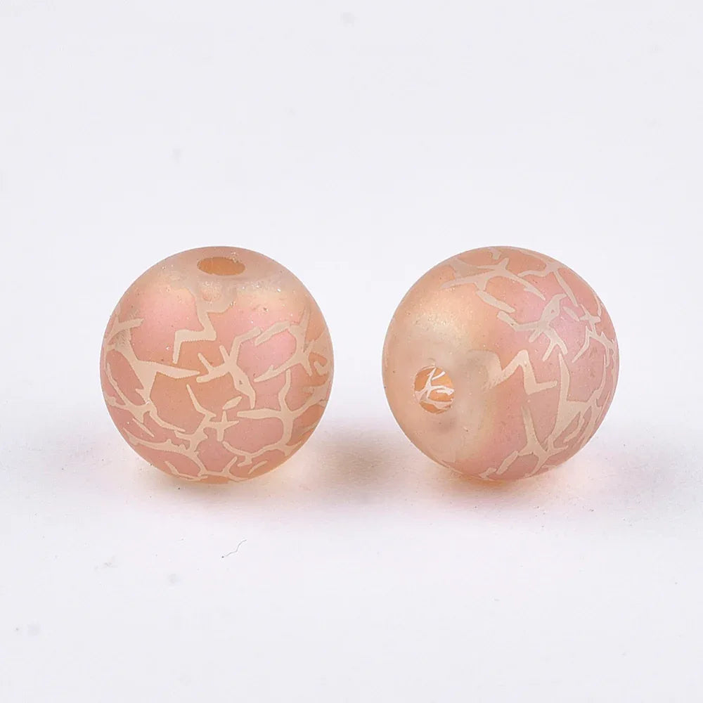 Glaspärla Rund - Krackelerat mönster Dark Salmon 8mm 1 styck Hilmas Pyssel