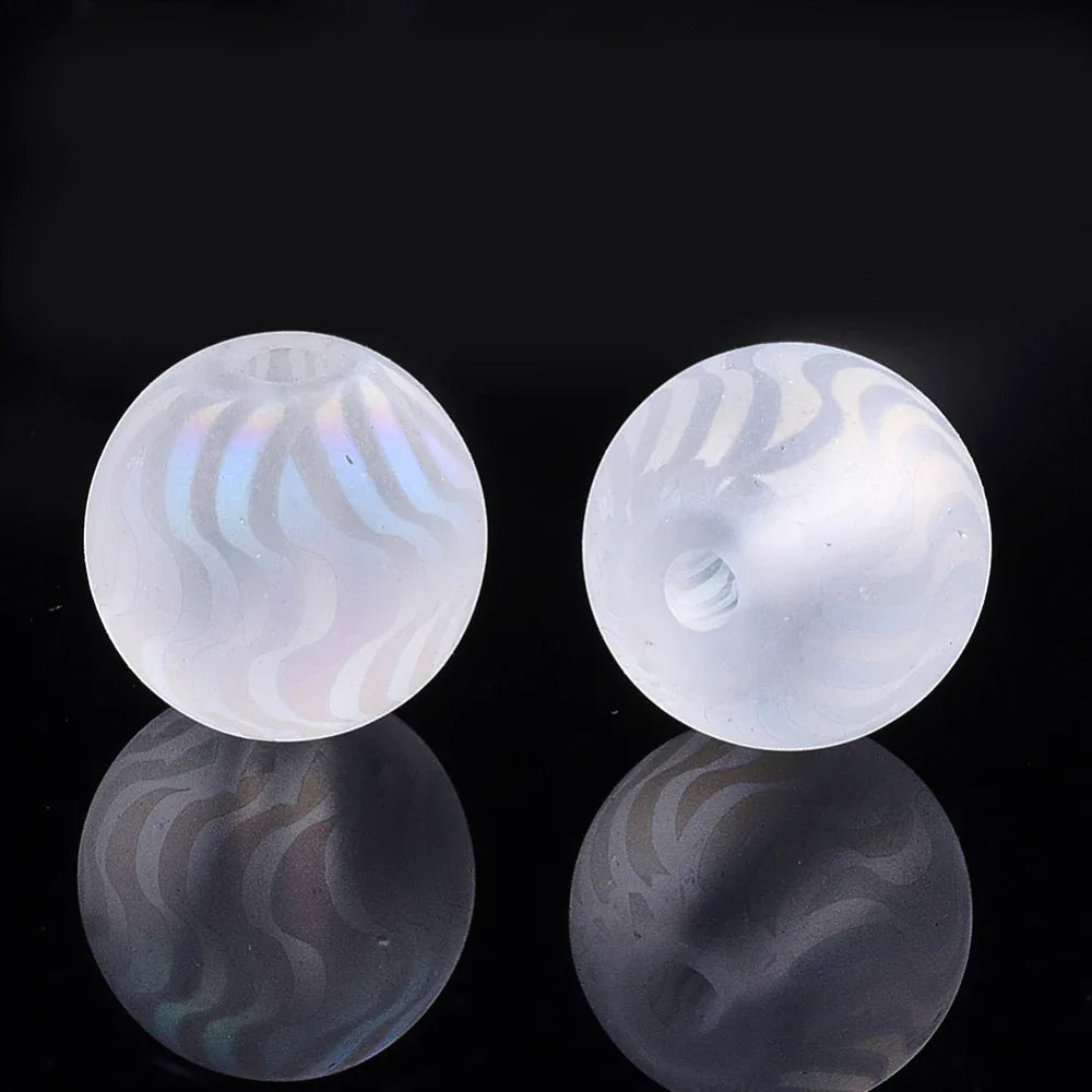 Glaspärla Rund - Randigt mönster Clear AB 8mm Hilmas Pyssel