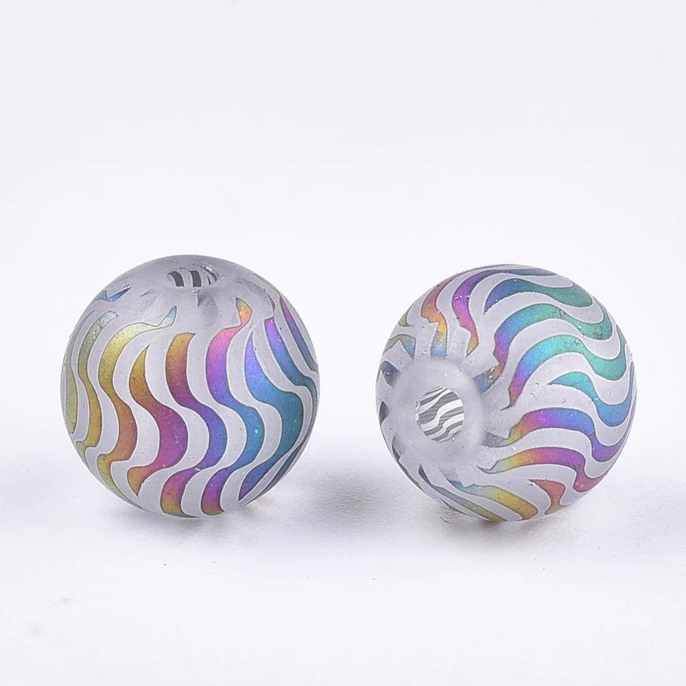 Glaspärla Rund - Randigt mönster 8mm 1 styck Hilmas Pyssel