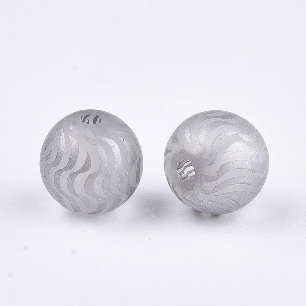 Glaspärla Rund - Randigt mönster Silver 8mm 1 styck Hilmas Pyssel