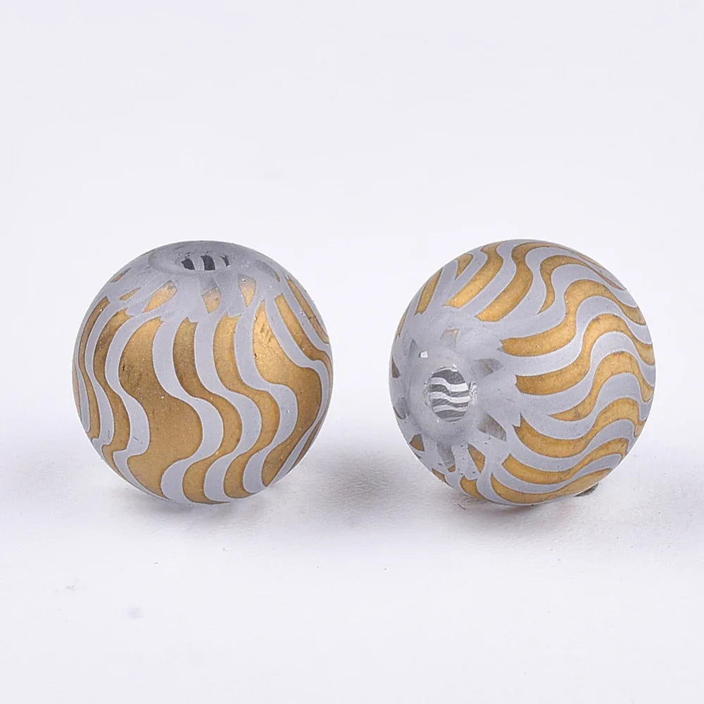 Glaspärla Rund - Randigt mönster Gold 8mm 1 styck Hilmas Pyssel