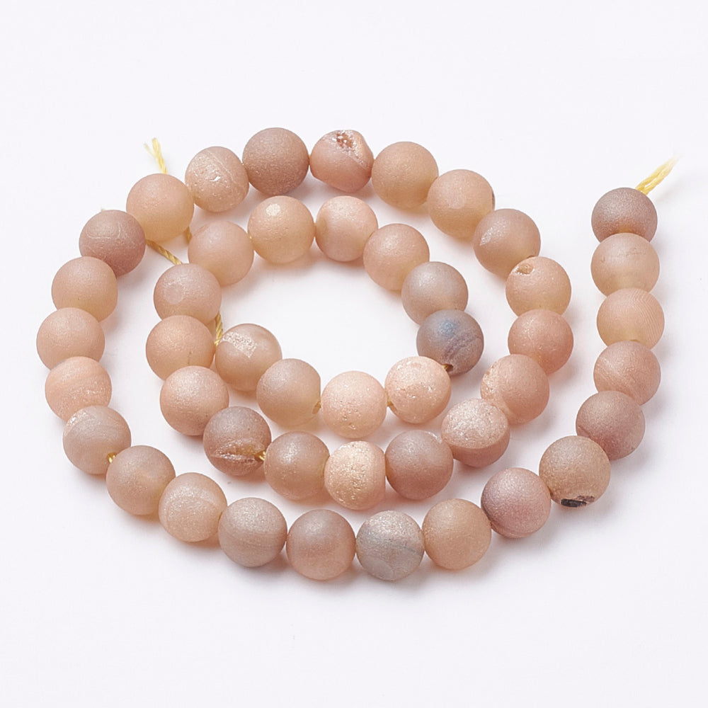 Agat - Rund matt Ljusbrun 8mm 1 sträng Hilmas Pyssel