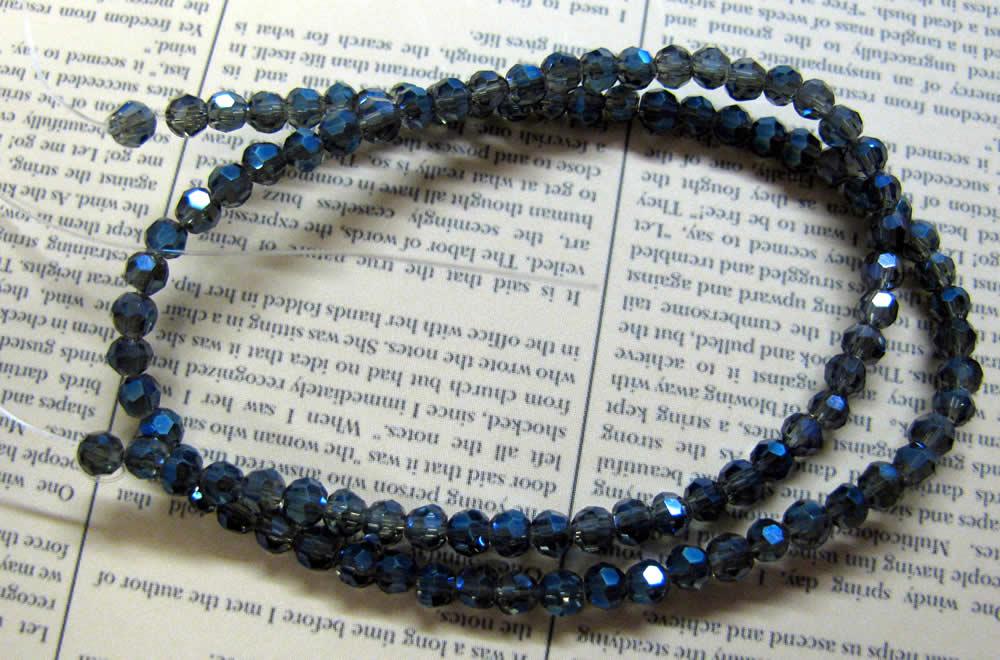 Glaspärlor Facetterade - Runda, Stålblå med AB-lyster 3mm 1 sträng Hilmas Pyssel