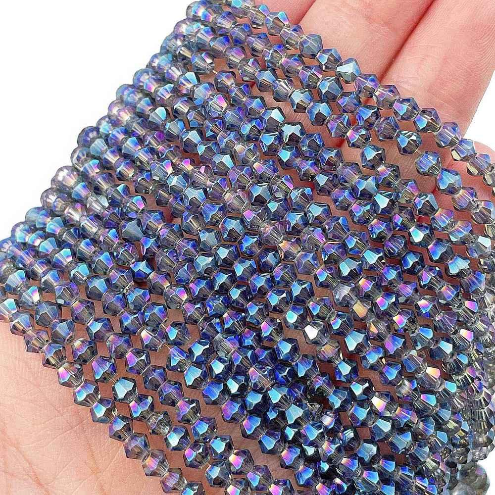 Glaspärlor Bicone - Steel Blue, 3,7mm 1 sträng Hilmas Pyssel