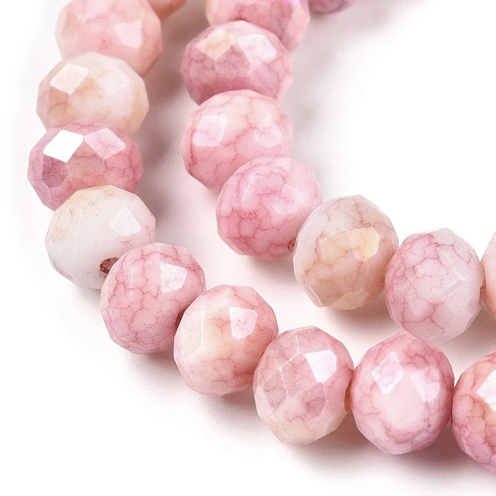 Facetterade glaspärlor - Sommarmix rosa, 7.5x6.5mm 1 sträng Hilmas Pyssel