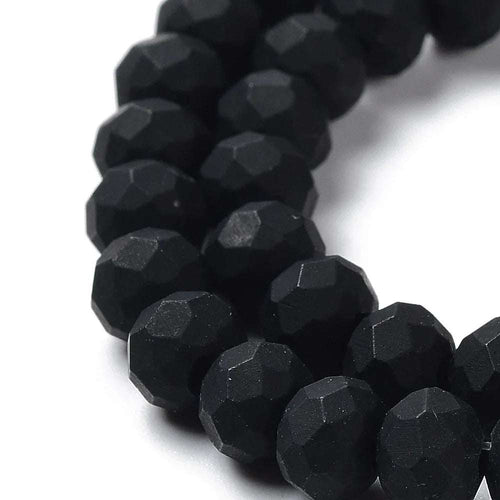 Facetterade glaspärlor - Matt svart, 6x5mm 1 sträng Hilmas Pyssel