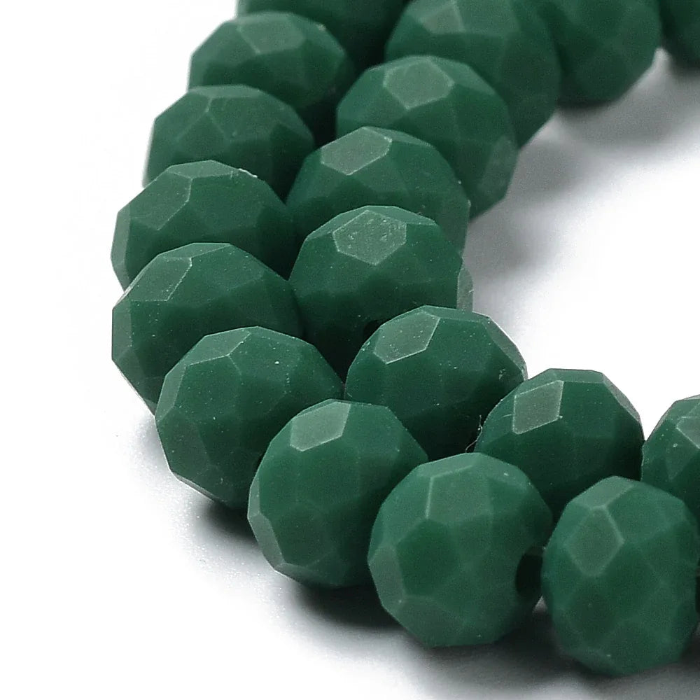 Facetterade glaspärlor - Matt Mörkgrön, 6x5mm 1 sträng Hilmas Pyssel