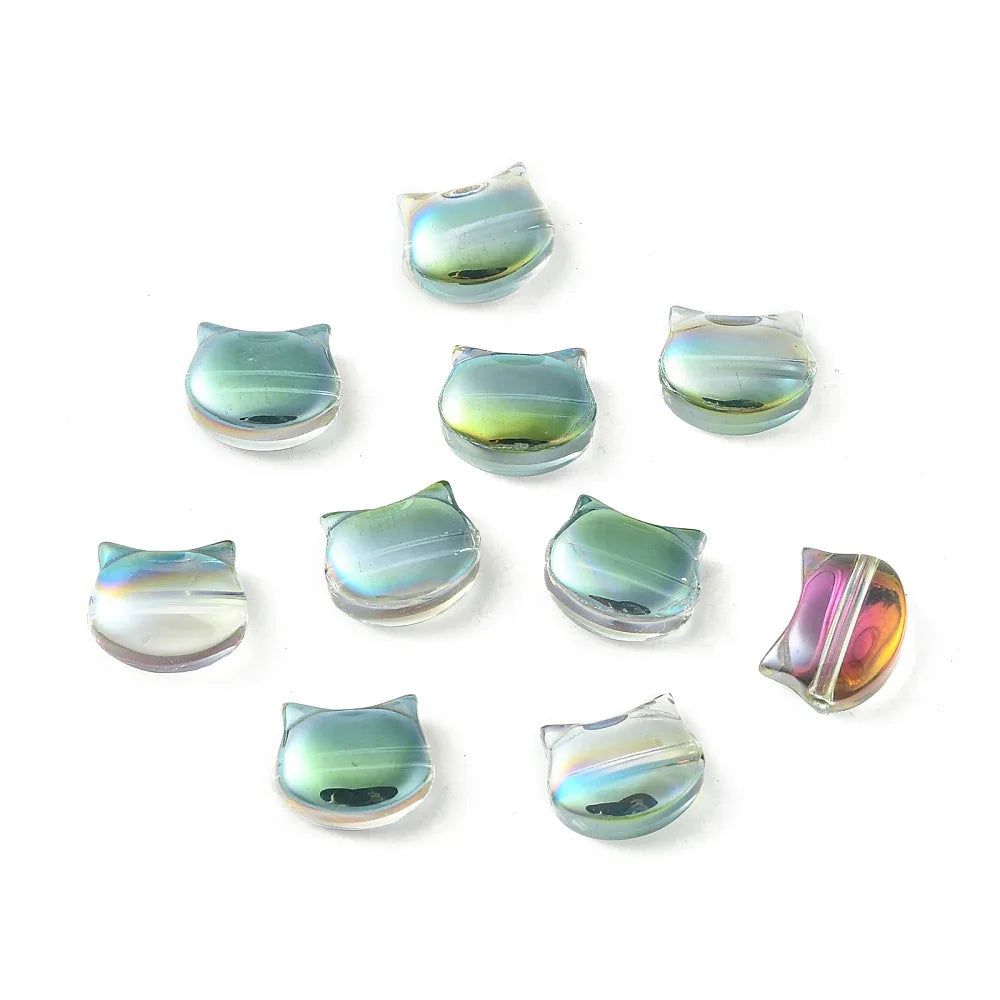 Glaspärlor - Katthuvud Grönolja 8x10mm 1 styck Hilmas Pyssel