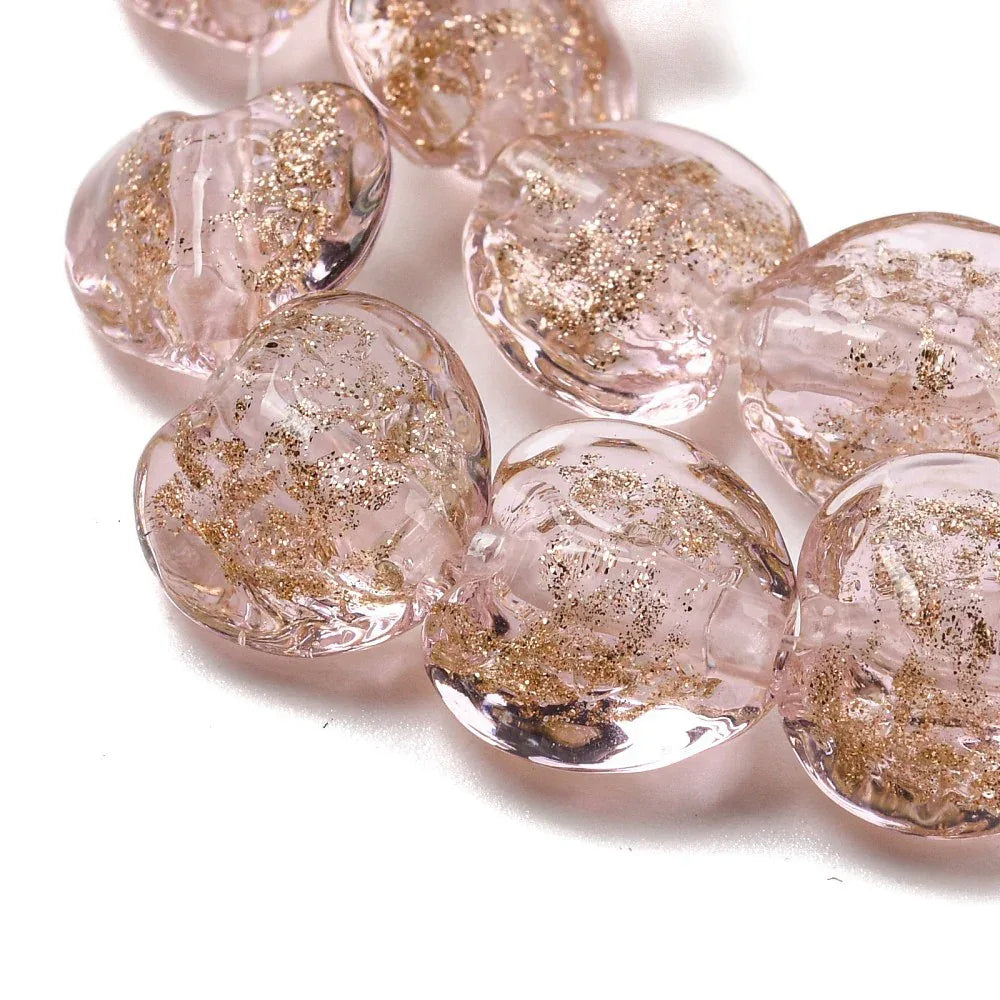 Lampwork hjärta - Rosa med guldglitter 12mm 1 styck Hilmas Pyssel