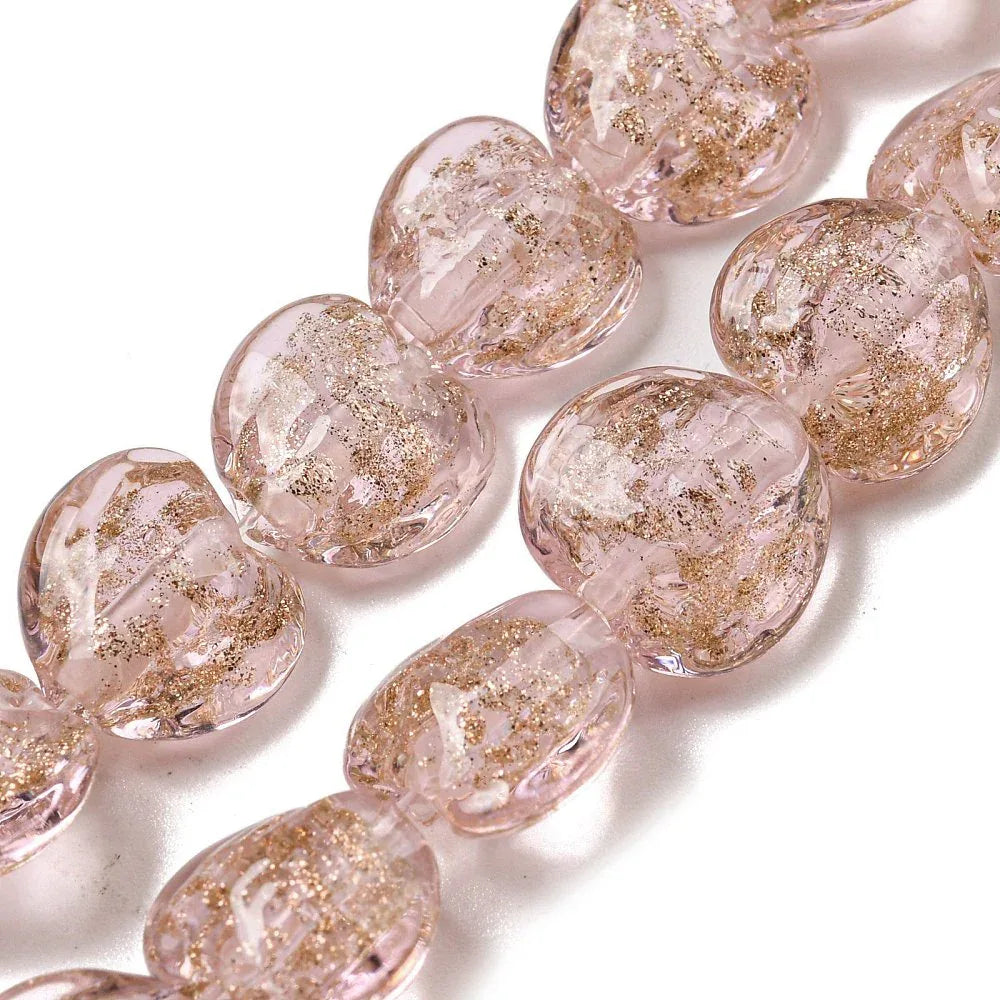 Lampwork hjärta - Rosa med guldglitter 12mm 1 styck Hilmas Pyssel