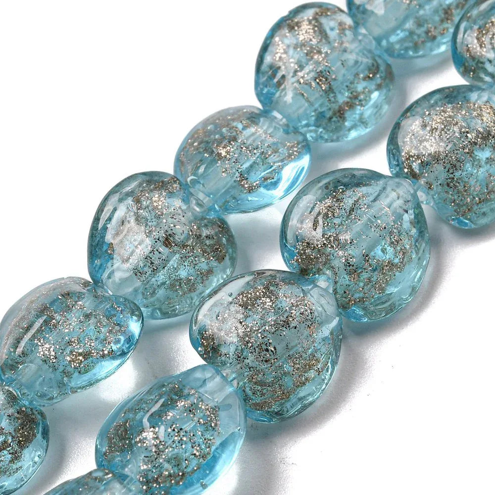Lampwork Hjärta - Ljusblå med Guldglitter 12mm 1 styck Hilmas Pyssel