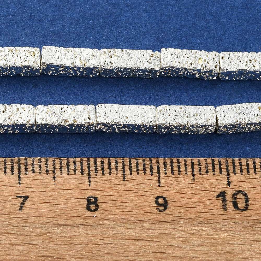 Lavasten Rektangel - Silverfärgad 9x3mm 1 sträng Hilmas Pyssel