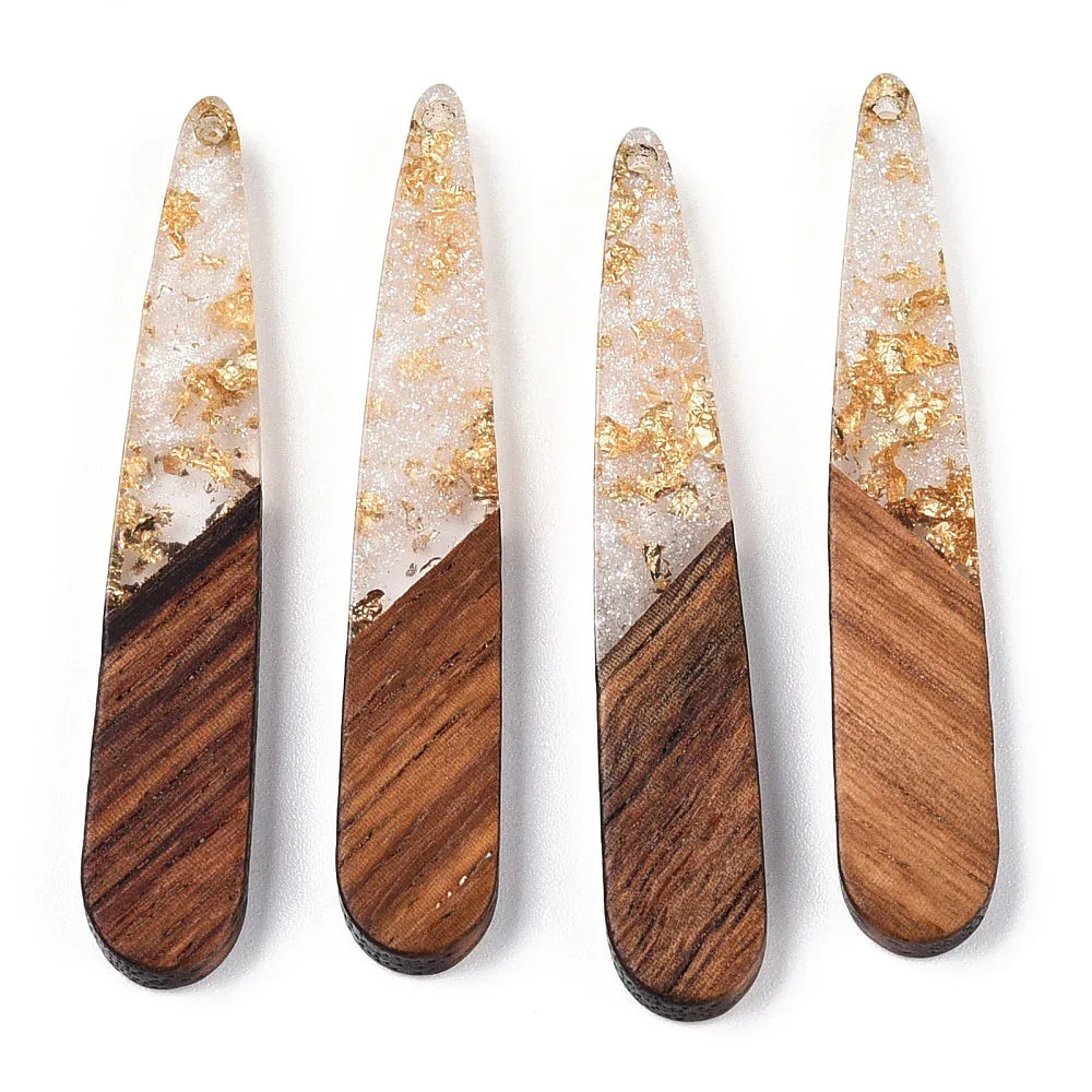 Hänge Trä och Resin - Droppe Vit med Guldflakes 44x7,5mm 1 styck Hilmas Pyssel