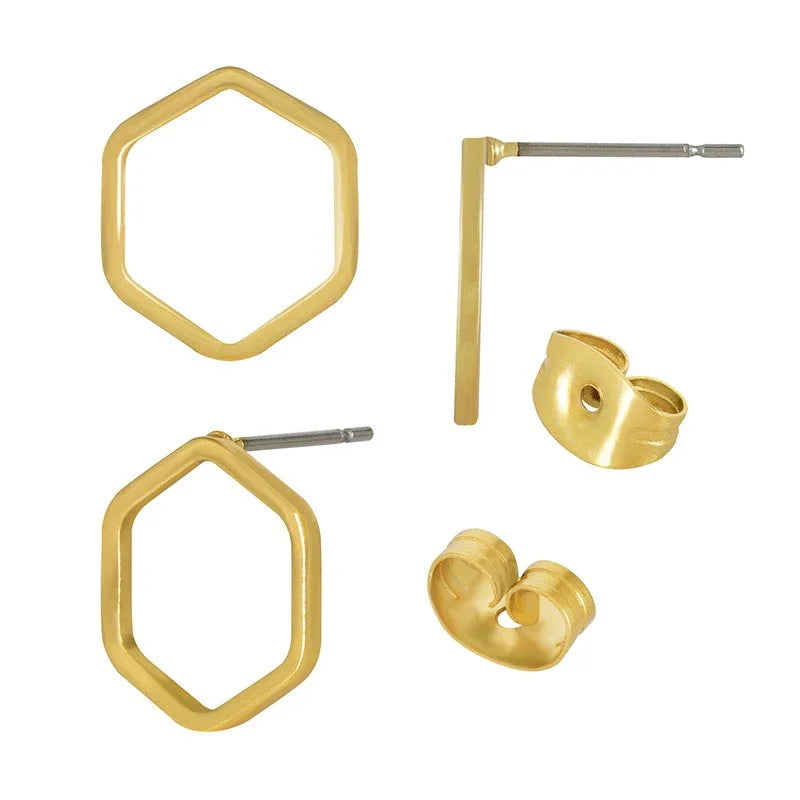 Örstickare Guldfärgad - Ihålig Hexagon 13mm, 2-pack Grekisk Metall
