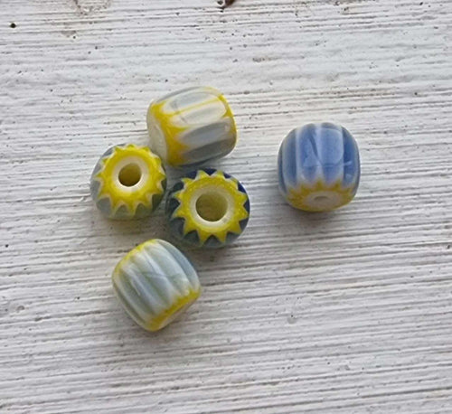 Glaspärlor Murano - Blå/gul tub 6mm, 5-pack Hilmas Pyssel