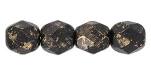 Tjeckiska Firepolish - Gold marbled Jet 6mm, 25-pack Hilmas Pyssel
