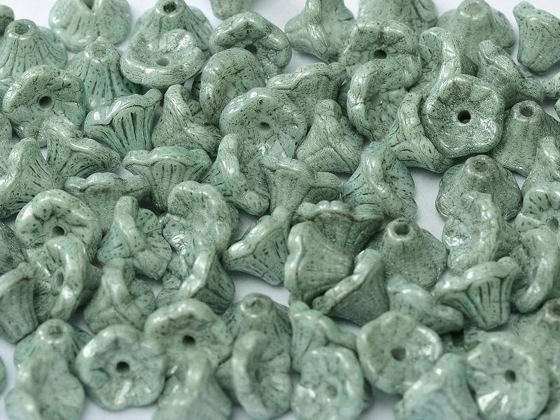 Flower Cup Beads - Chalk White Teal Luster 7x5 mm 20-pack Hilmas Pyssel