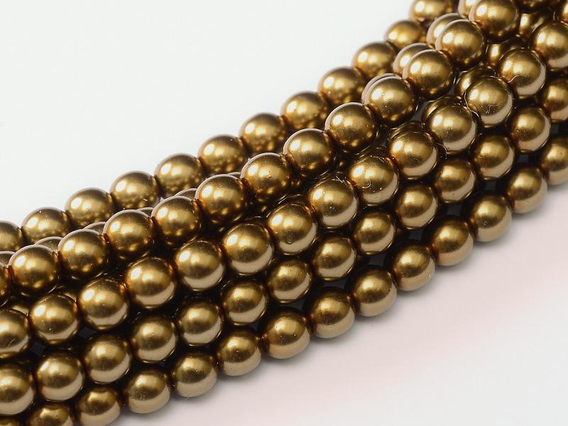 Tjeckiska vaxade glaspärlor - Shiny Brass 2mm, 1 sträng Hilmas Pyssel