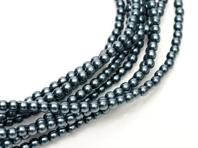 Tjeckiska vaxade glaspärlor - Shiny Dark Cyan 2mm Hilmas Pyssel