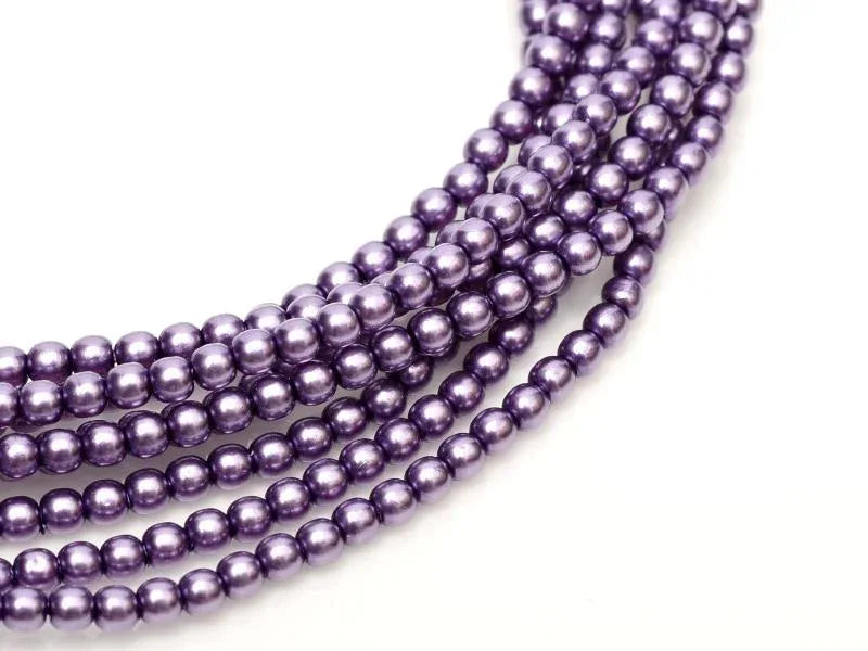 Tjeckiska Vaxade Glaspärlor - Shiny Deep Lilac 2mm, 1 sträng Hilmas Pyssel