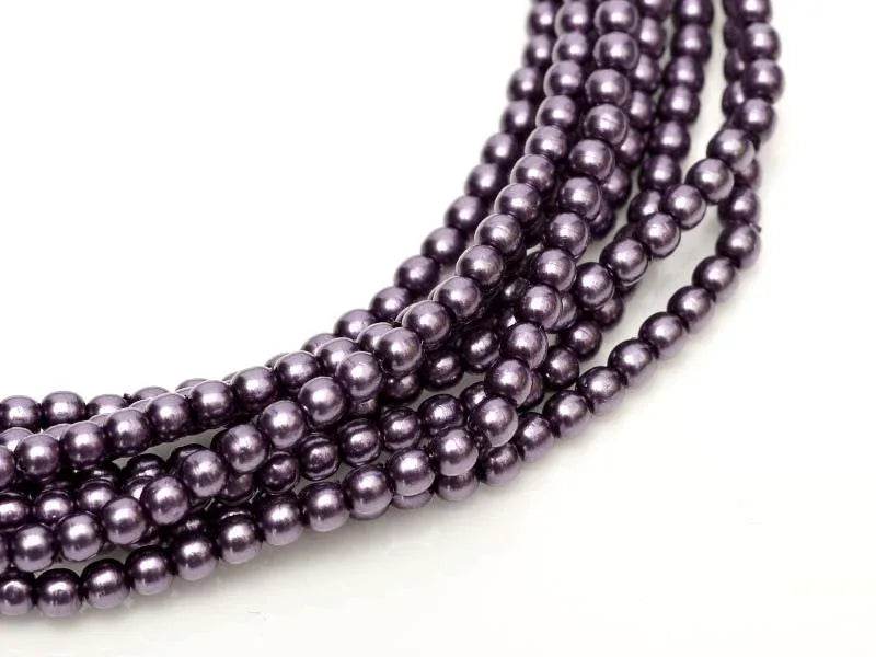 Tjeckiska Vaxade Glaspärlor - Shiny Eggplant 2mm, 1 Sträng Hilmas Pyssel