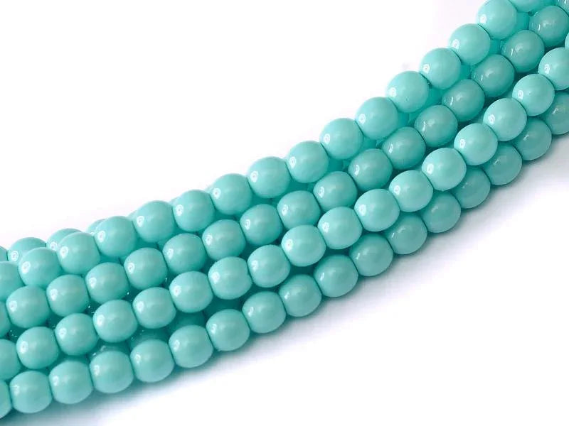 Tjeckiska Vaxade Glaspärlor - Shiny Turquoise 2mm, 1 sträng Hilmas Pyssel
