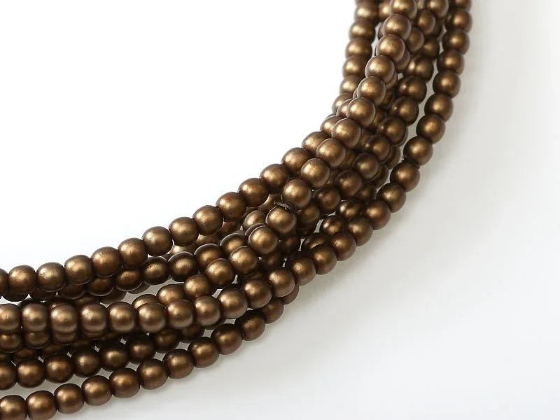 Tjeckiska vaxade glaspärlor - Matted Brown Satin 2mm Hilmas Pyssel