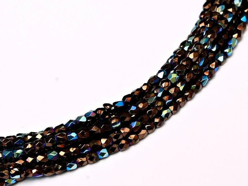 Tjeckiska Firepolish - Jet Bronze AB 2mm 50-pack Hilmas Pyssel