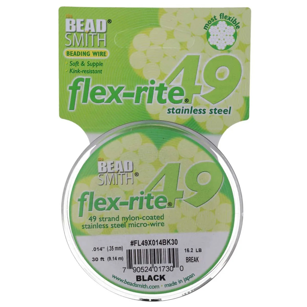 Flex-Rite - Svart 0,35mm, 49 trådar, 1 rulle Beadsmith