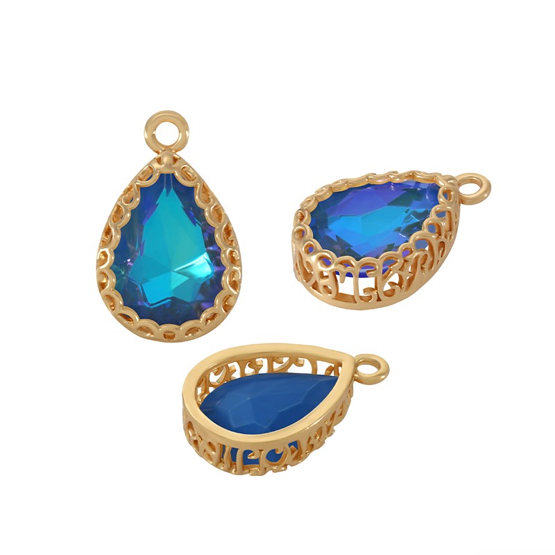 Berlock Facetterad - Droppe Blue, 13x16mm, 1 styck Grekisk Metall