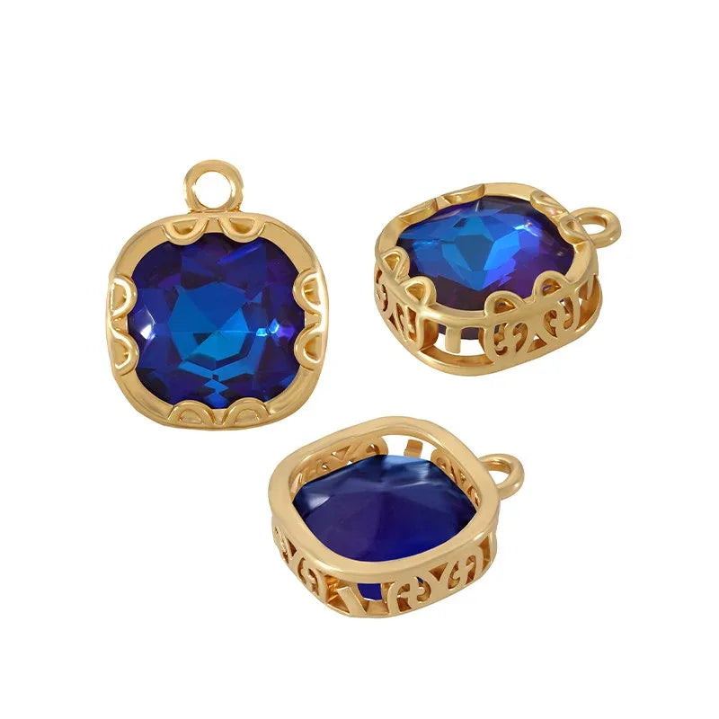 Berlock Facetterad - Fyrkant Blue, 12mm 1 styck Grekisk Metall