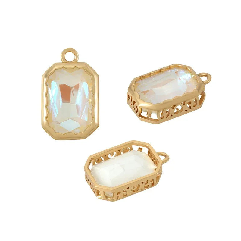 Berlock Facetterad - Rektangel Opaque White, 13x16mm 1 styck Grekisk Metall