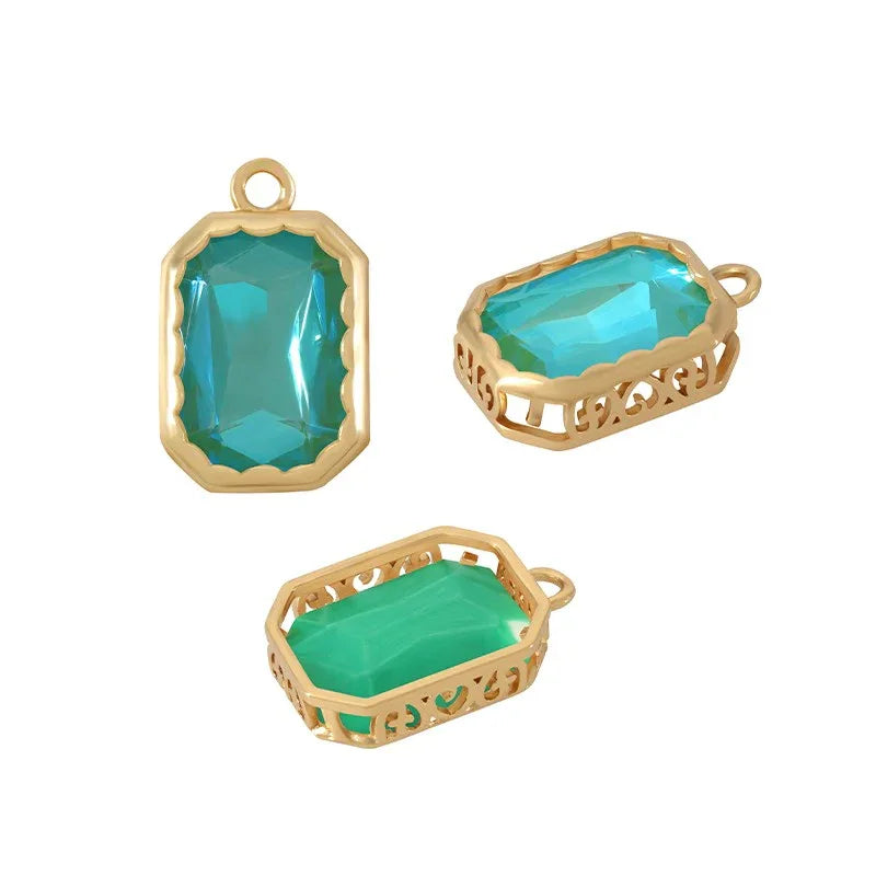 Berlock Facetterad - Rektangel Grön 13x16mm 1 Styck Grekisk Metall
