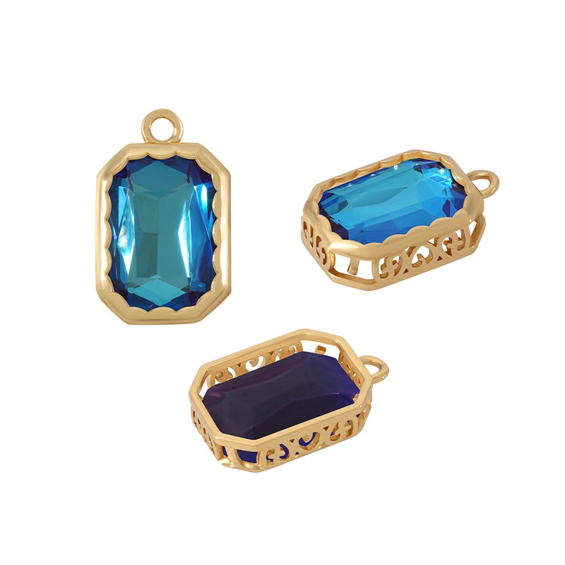 Berlock Facetterad - Rektangel Blue, 13x16mm, 1 styck Grekisk Metall