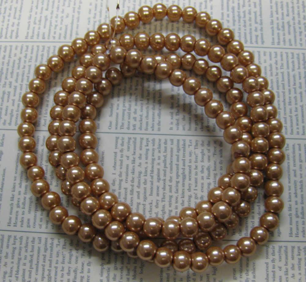 Vaxade glaspärlor - Mellanbrun 6mm 1 sträng Hilmas Pyssel