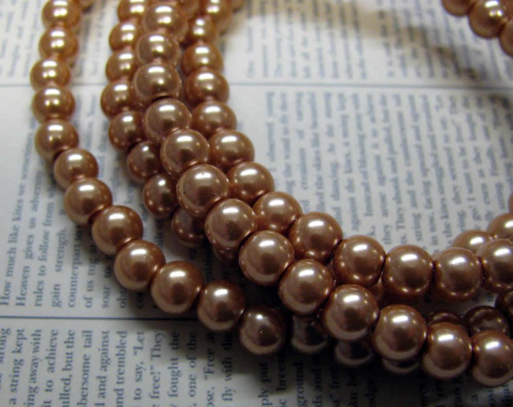 Vaxade glaspärlor - Mellanbrun 6mm 1 sträng Hilmas Pyssel
