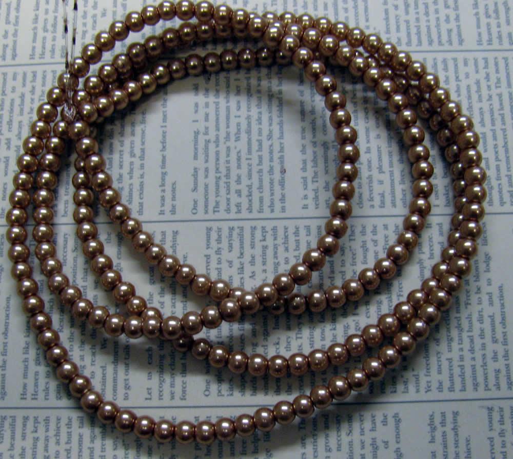 Vaxade glaspärlor - Mellanbrun 4mm 1 sträng Hilmas Pyssel