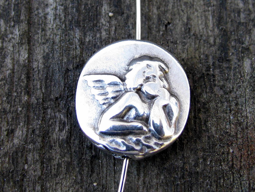 Mellandel Silverfärgad - Plattrund med ängel 15mm, 3-pack Grekisk Metall